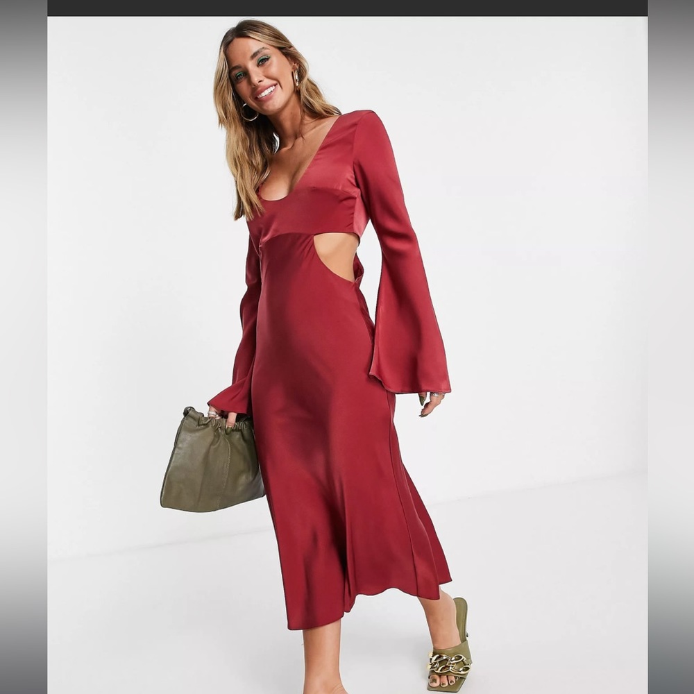 0237 ASOS DESIGN bias cut midi dress with scoop neck and side cut out sz 6